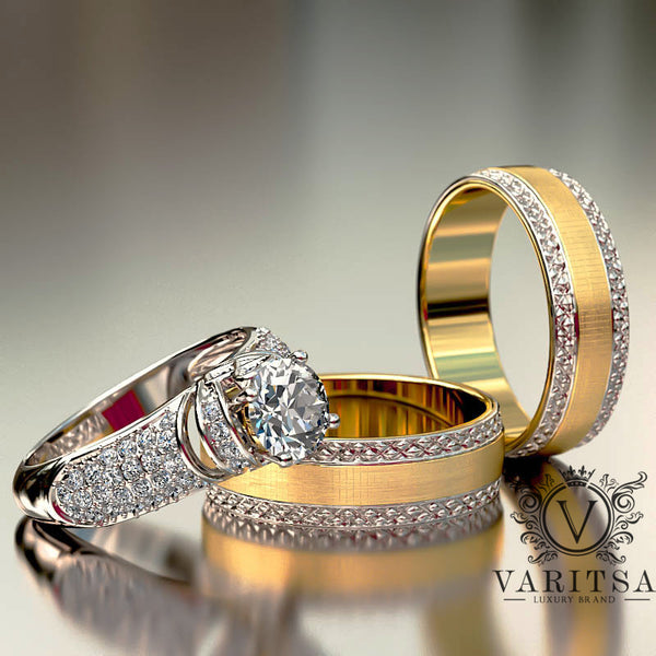 1.53ct Gold Complete Two tone Satin Gold Complete Wedding Set - 02US68